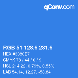 カラーコード: RGB 51 128.6 231.6 | qconv.com