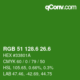 カラーコード: RGB 51 128.6 26.6 | qconv.com