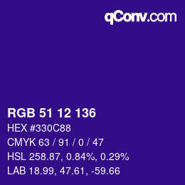Color code: RGB 51 12 136 | qconv.com