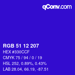 Color code: RGB 51 12 207 | qconv.com