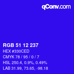 カラーコード: RGB 51 12 237 | qconv.com