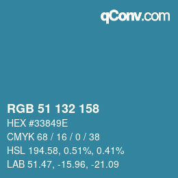 颜色代码: RGB 51 132 158 | qconv.com