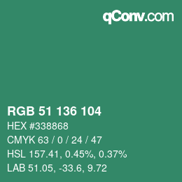 Color code: RGB 51 136 104 | qconv.com