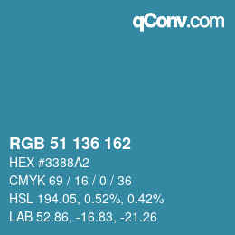 Color code: RGB 51 136 162 | qconv.com