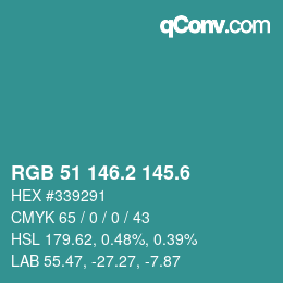 カラーコード: RGB 51 146.2 145.6 | qconv.com