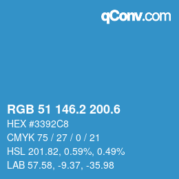 カラーコード: RGB 51 146.2 200.6 | qconv.com