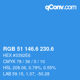 カラーコード: RGB 51 146.6 230.6 | qconv.com