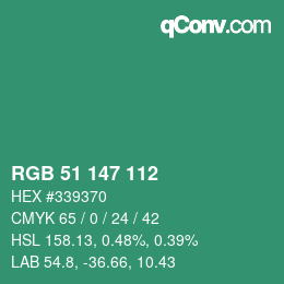 カラーコード: RGB 51 147 112 | qconv.com