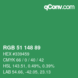 颜色代码: RGB 51 148 89 | qconv.com