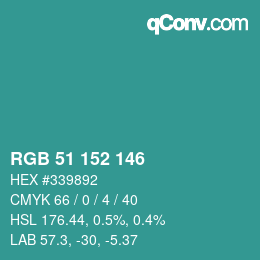 Color code: RGB 51 152 146 | qconv.com