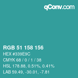 Color code: RGB 51 158 156 | qconv.com