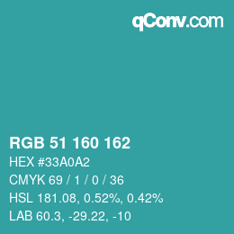 Color code: RGB 51 160 162 | qconv.com