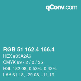 カラーコード: RGB 51 162.4 166.4 | qconv.com