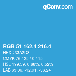 カラーコード: RGB 51 162.4 216.4 | qconv.com