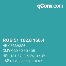 カラーコード: RGB 51 162.8 166.4 | qconv.com