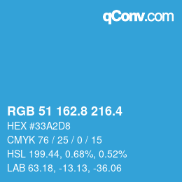 カラーコード: RGB 51 162.8 216.4 | qconv.com