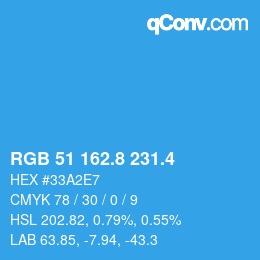 カラーコード: RGB 51 162.8 231.4 | qconv.com