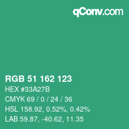 Color code: RGB 51 162 123 | qconv.com