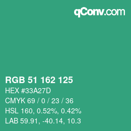 Color code: RGB 51 162 125 | qconv.com