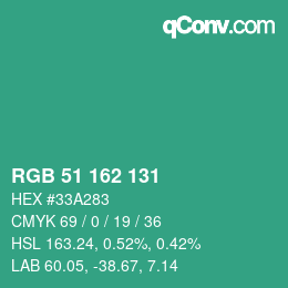 Color code: RGB 51 162 131 | qconv.com
