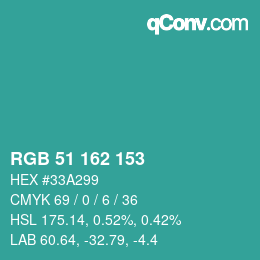 Color code: RGB 51 162 153 | qconv.com