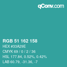 Color code: RGB 51 162 158 | qconv.com