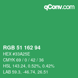 Color code: RGB 51 162 94 | qconv.com