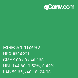 Color code: RGB 51 162 97 | qconv.com