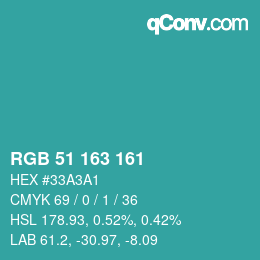Color code: RGB 51 163 161 | qconv.com
