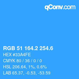 カラーコード: RGB 51 164.2 254.6 | qconv.com