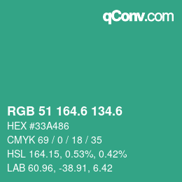 カラーコード: RGB 51 164.6 134.6 | qconv.com