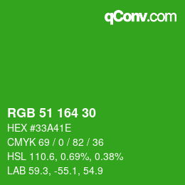 Color code: RGB 51 164 30 | qconv.com