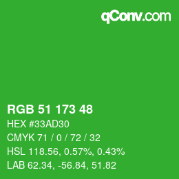 Color code: RGB 51 173 48 | qconv.com