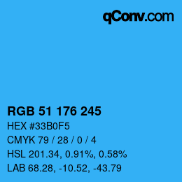 颜色代码: RGB 51 176 245 | qconv.com