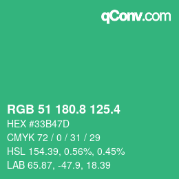 カラーコード: RGB 51 180.8 125.4 | qconv.com