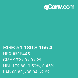 カラーコード: RGB 51 180.8 165.4 | qconv.com