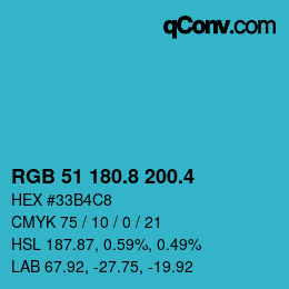 カラーコード: RGB 51 180.8 200.4 | qconv.com
