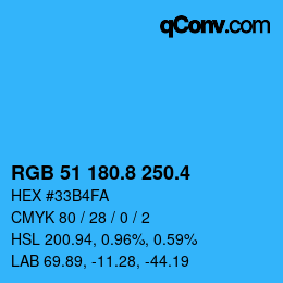 カラーコード: RGB 51 180.8 250.4 | qconv.com