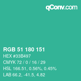 カラーコード: RGB 51 180 151 | qconv.com