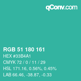 カラーコード: RGB 51 180 161 | qconv.com