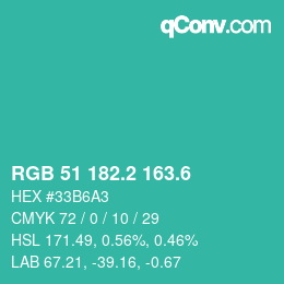 カラーコード: RGB 51 182.2 163.6 | qconv.com