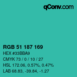 Color code: RGB 51 187 169 | qconv.com