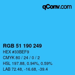 カラーコード: RGB 51 190 249 | qconv.com