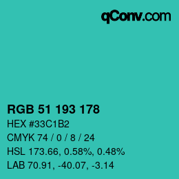 カラーコード: RGB 51 193 178 | qconv.com