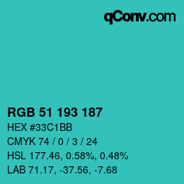 Color code: RGB 51 193 187 | qconv.com