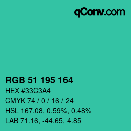 Color code: RGB 51 195 164 | qconv.com