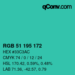 Color code: RGB 51 195 172 | qconv.com