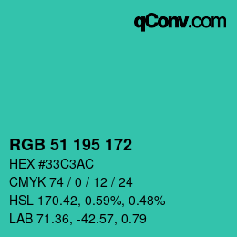 カラーコード: RGB 51 195 172 | qconv.com