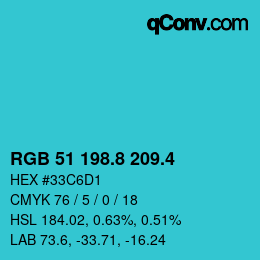 カラーコード: RGB 51 198.8 209.4 | qconv.com