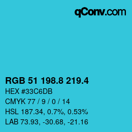 カラーコード: RGB 51 198.8 219.4 | qconv.com